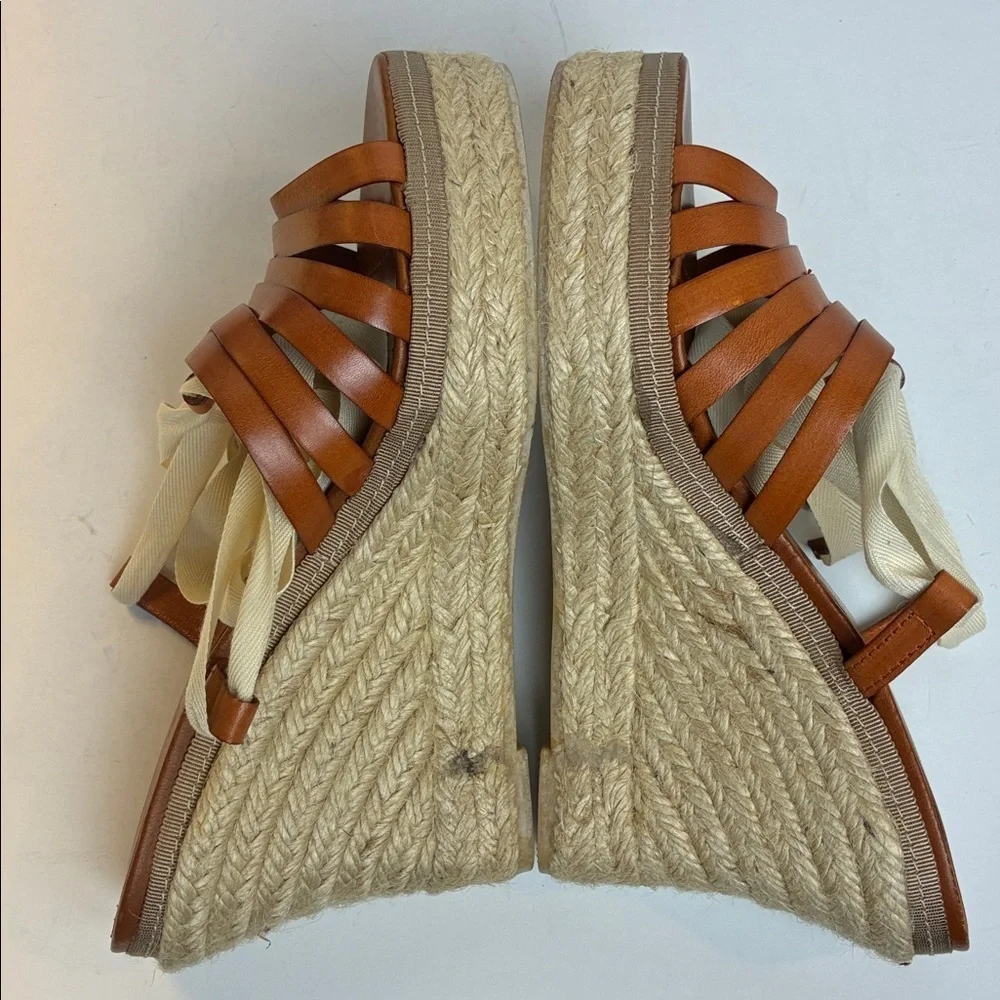 J.Crew Italian Leather Wedge Espadrilles Shoes Ballerina Straps 7 Vacation NWOB
